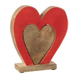 J-Line décoration Coeur Double Sur Pied - bois - rouge/naturel - medium