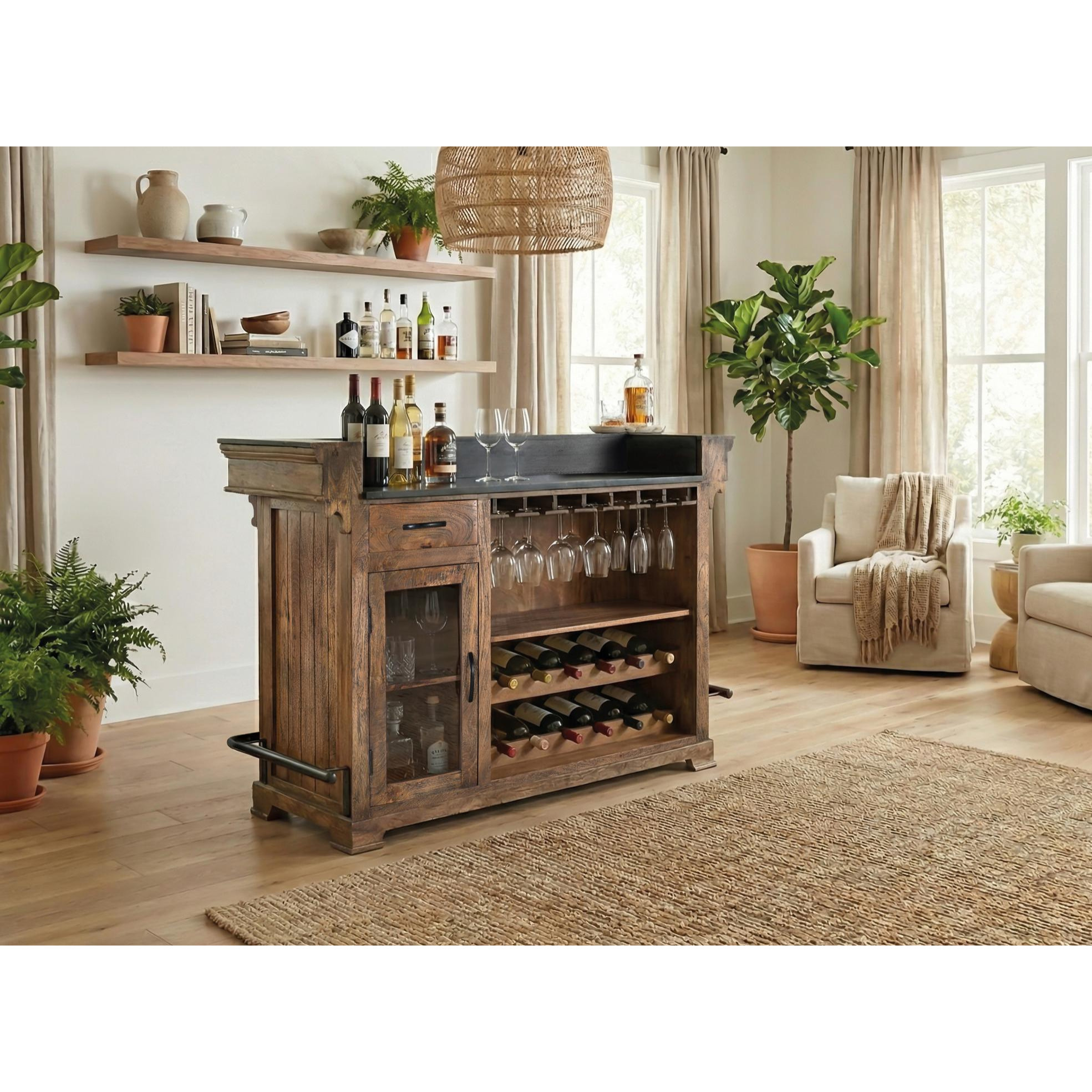 Muebles Bar de Madera de Mango 150 Cm Estilo Rústico Moderno