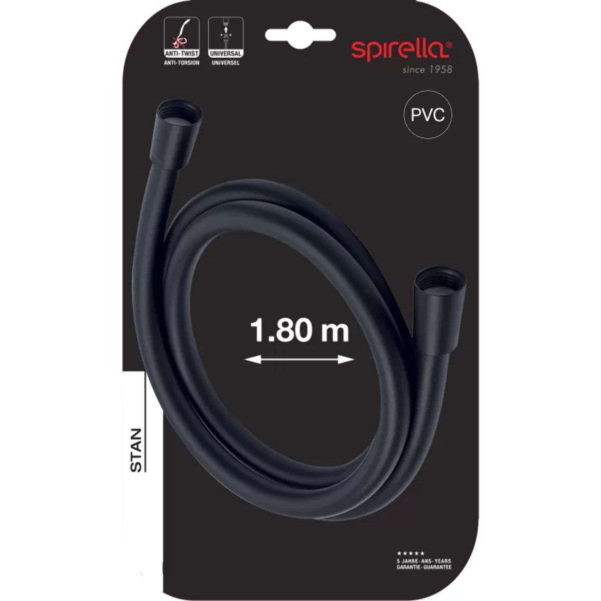 Flexible de douche PVC anti-torsion – 1,80 m – Connexion universelle F 1/2 – ACS