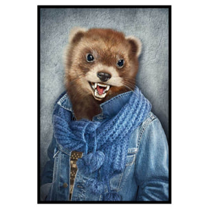 Affiche encadrée furet stylé en tenue moderne Affiche + cadre en métal - Noir