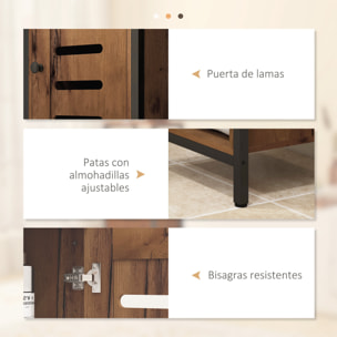 Armario de Baño Alto, Columna de Baño Estrecha, con Puerta de Lamas, Estantes Ajustables, Compartimentos Abiertos, Marco de Acero, 37x30x167 cm, Marrón Rústico