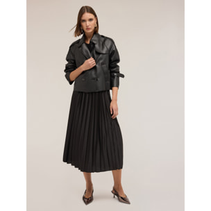 Motivi - Gabardina corta cruzada de tejido revestido - Negro