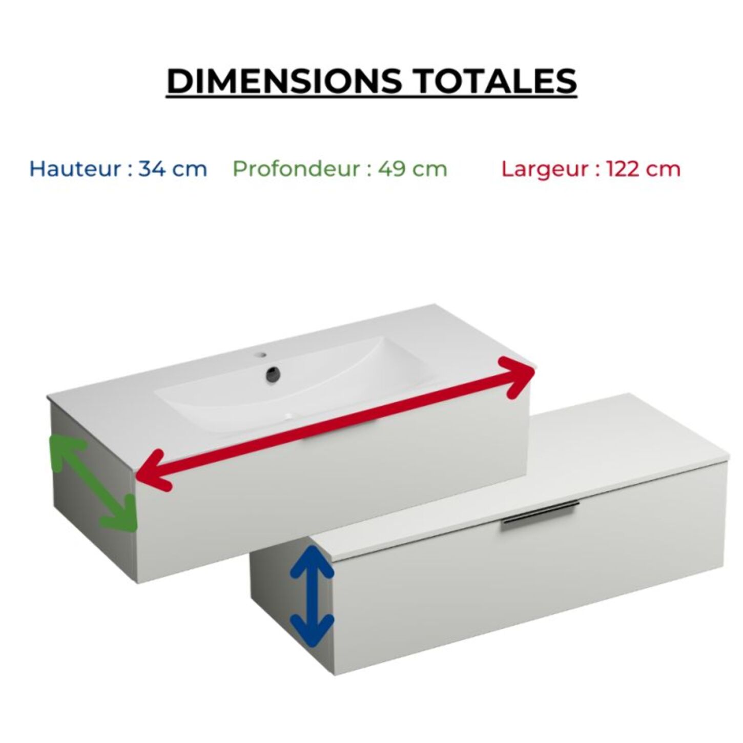 Meuble vasque 120 cm BURGBAD Olena en décalé blanc brillant + miroir