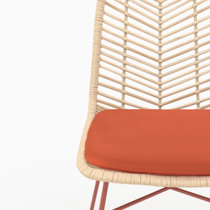 Lot de 2 chaises en rotin et tissu orange vermillon  - Tamara