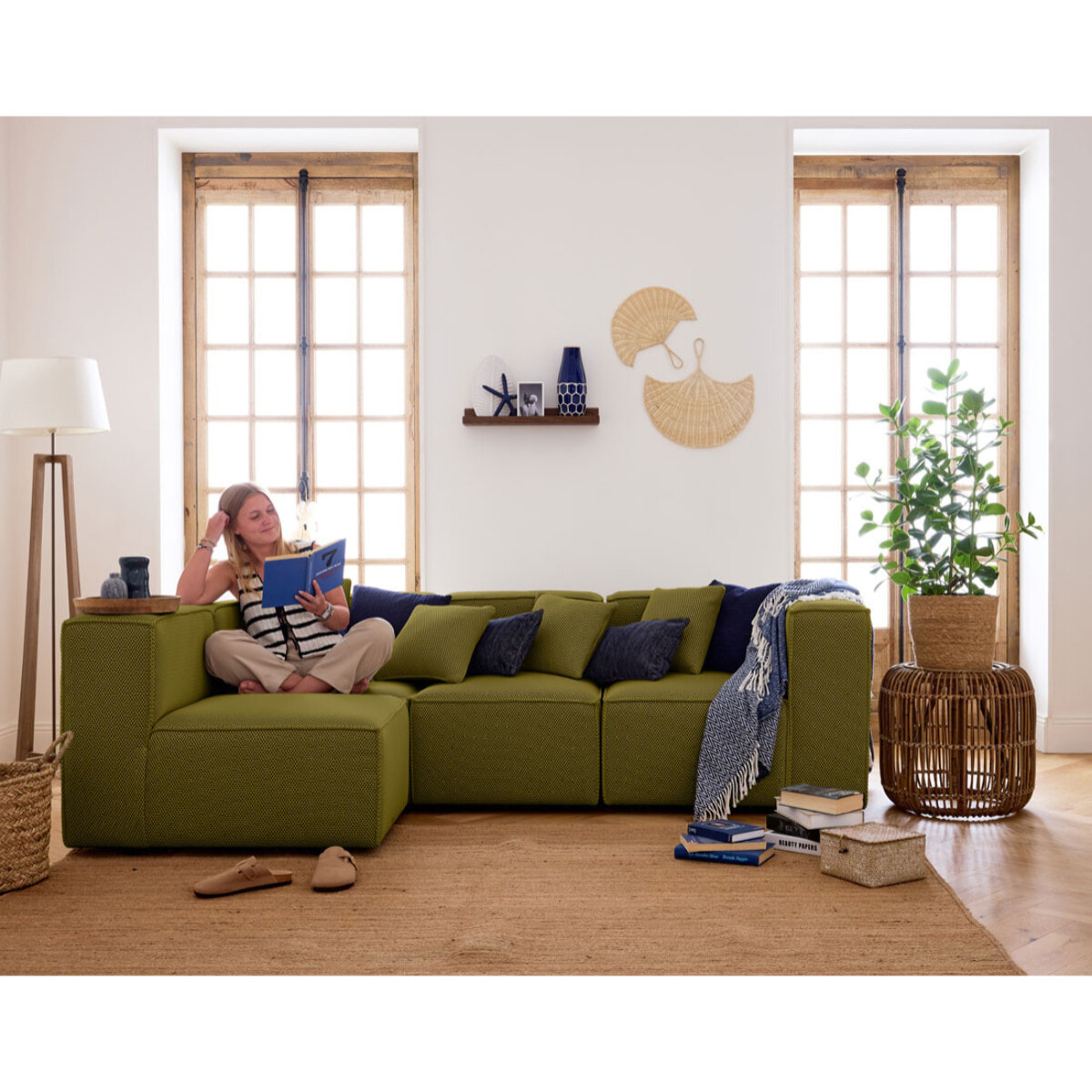 Arty - module d'assise droit - en tissu mailles 3D - Vert Olive