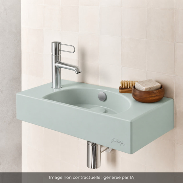 Lave-mains compact 50 cm Odéon Rive Gauche 1 trou de robinetterie à gauche Amande satiné avec bonde