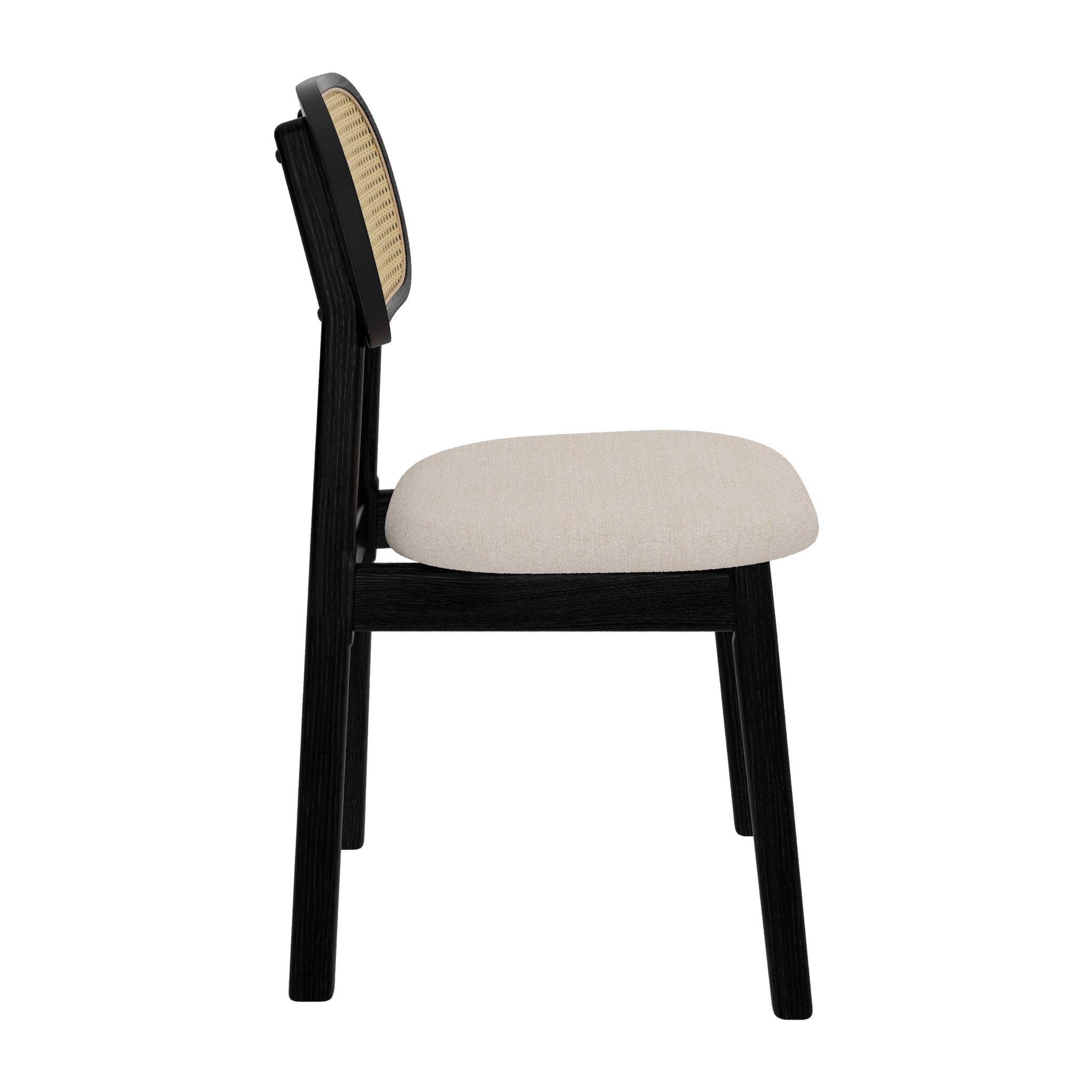 Lot de 2 chaises en bois noir, tissu beige et rotin synthétique - Maria