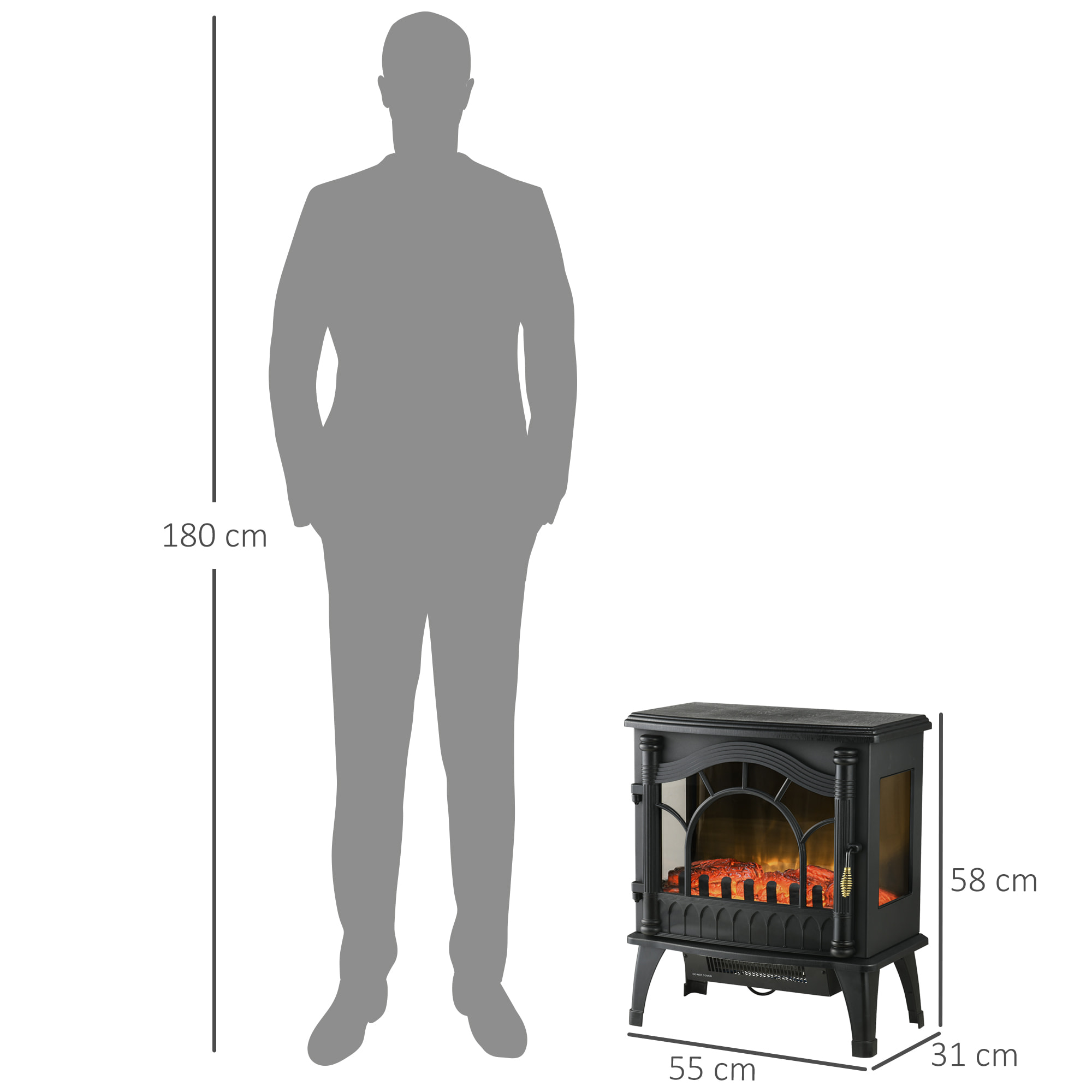 Chimenea Eléctrica 1000W/2000W Calentador de Chimenea con Temperatura Ajustable Bajo Consumo Protección contra Sobrecalentamiento Efecto de Llama 3D para Sala 15-30 m² 55x31x58 cm Negro