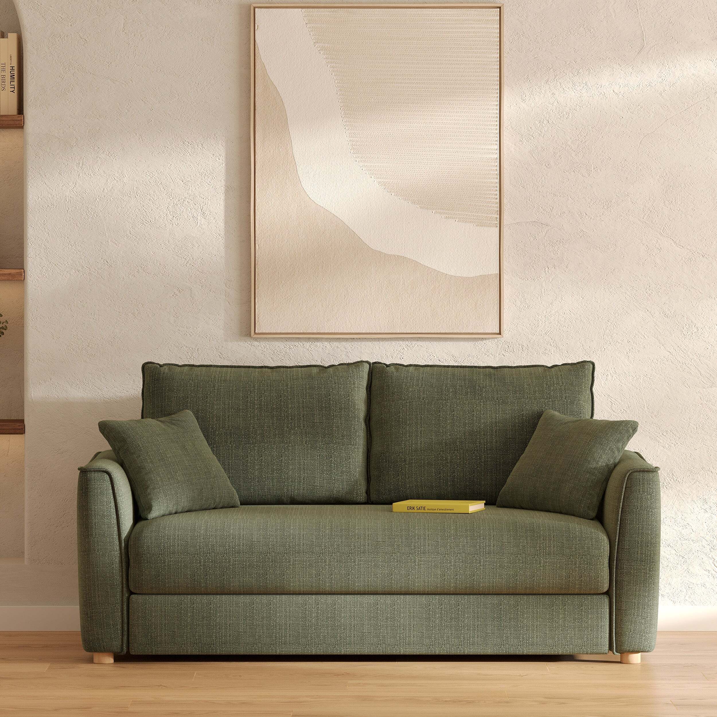 Canapé convertible 2 places en tissu texturé vert kaki - Olympe