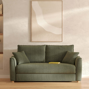 Canapé convertible 2 places en tissu texturé vert kaki - Olympe