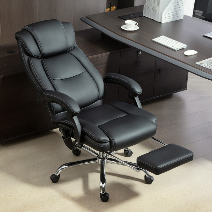 Fauteuil de bureau design massant chauffant inclinable repose-pieds rétractable synthétique noir