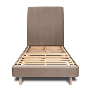 Lit avec tête de lit tapissée velours et sommier kit Ep14