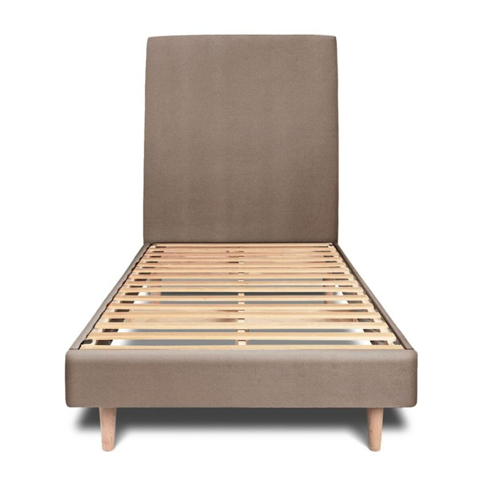 Lit avec tête de lit tapissée velours et sommier kit Ep14