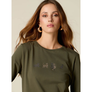 Oltre - Camiseta con microcristales - Verde militare