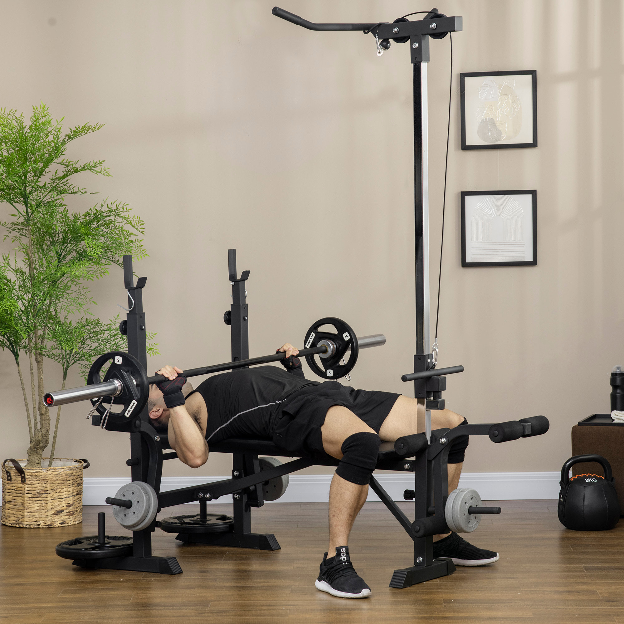 Banc de musculation complet multifonction réglable - poulie, support haltères, écarté pectoraux, banc - noir