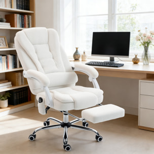 Fauteuil de bureau direction massant chauffant inclinable réglable bouclette blanc