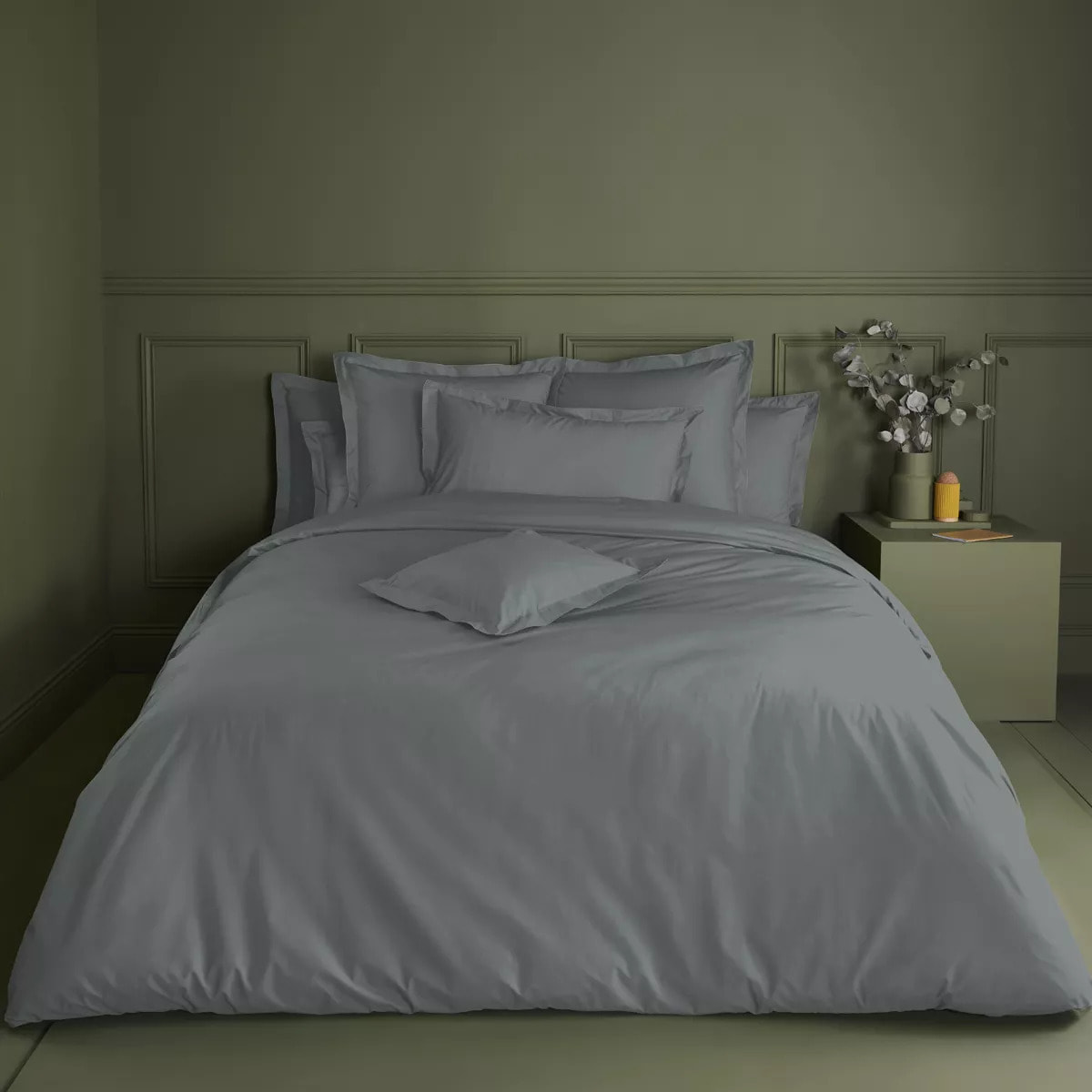 Housse de couette percale de coton uni gris La percale francaise acier