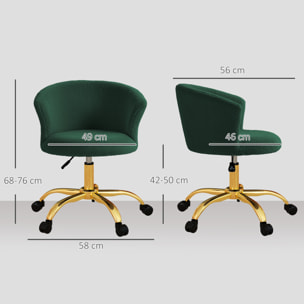 Chaise de bureau design effet courte laine bouclée piètement métal doré vert
