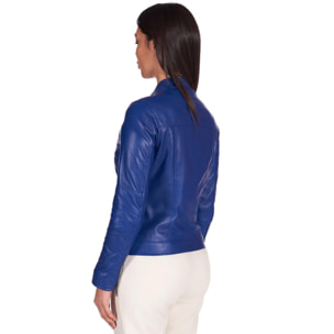 Giacca biker in pelle naturale bluette effetto liscio