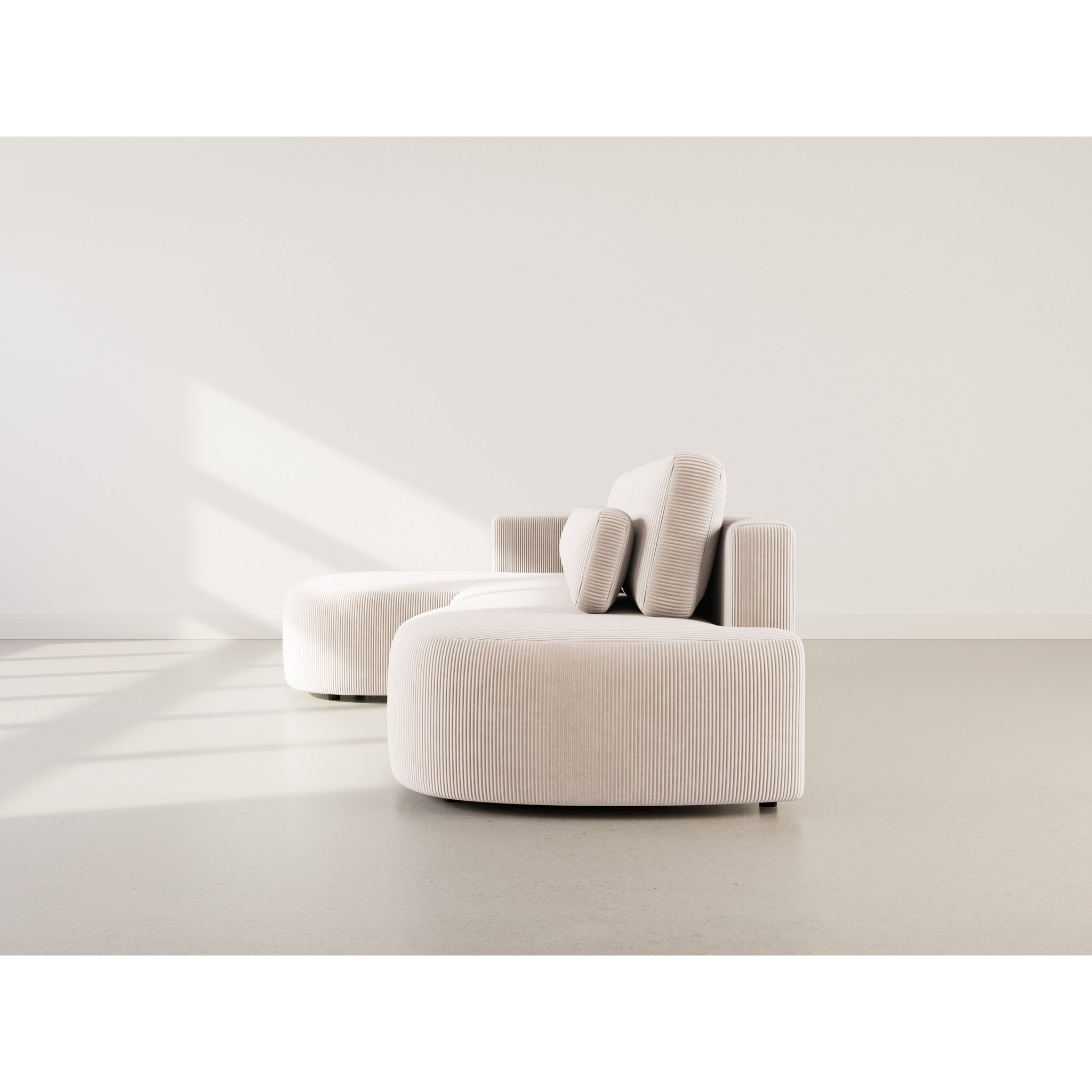 Mahina - canapé d'angle gauche 4 places convertible avec coffre en velours côtelé - Beige