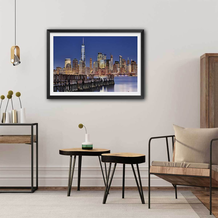 Affiche Manhattan skyline Affiche + cadre en bois - Noir