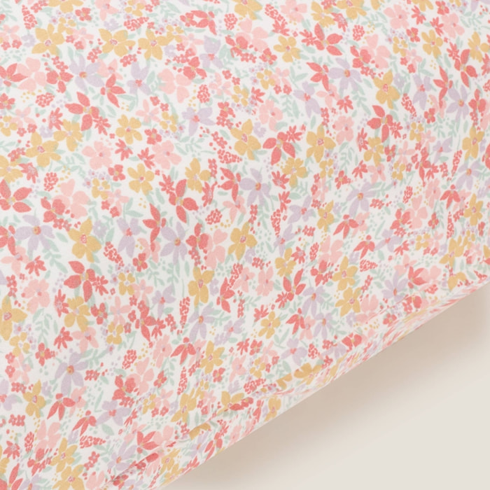 Funda almohada algodón flores Plo color rosa