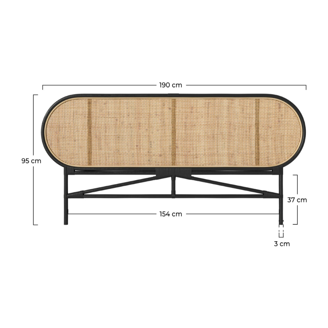 Tête de lit Navahino en rotin et noir 160 cm