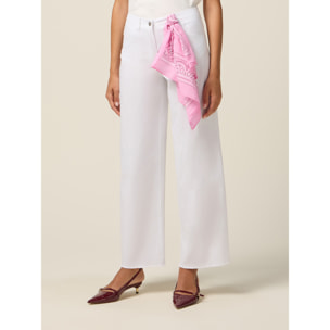 Oltre - Pantaloni palazzo in cotone con bandana - Bianco