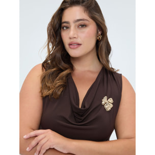 Fiorella Rubino - Vestito lungo svasato con applicazione - Marrone