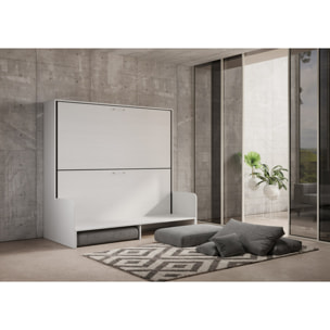 Letto a scomparsa doppio orizzontale Kando Sofà Bianco Frassino con materassi (ALESSIA 20)