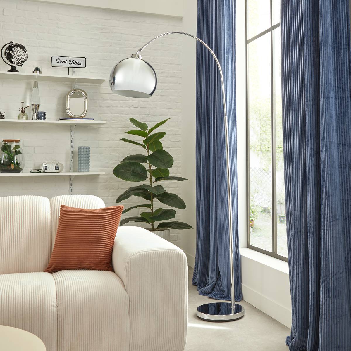 Lampadaire arc secteur Floris argent H177cm