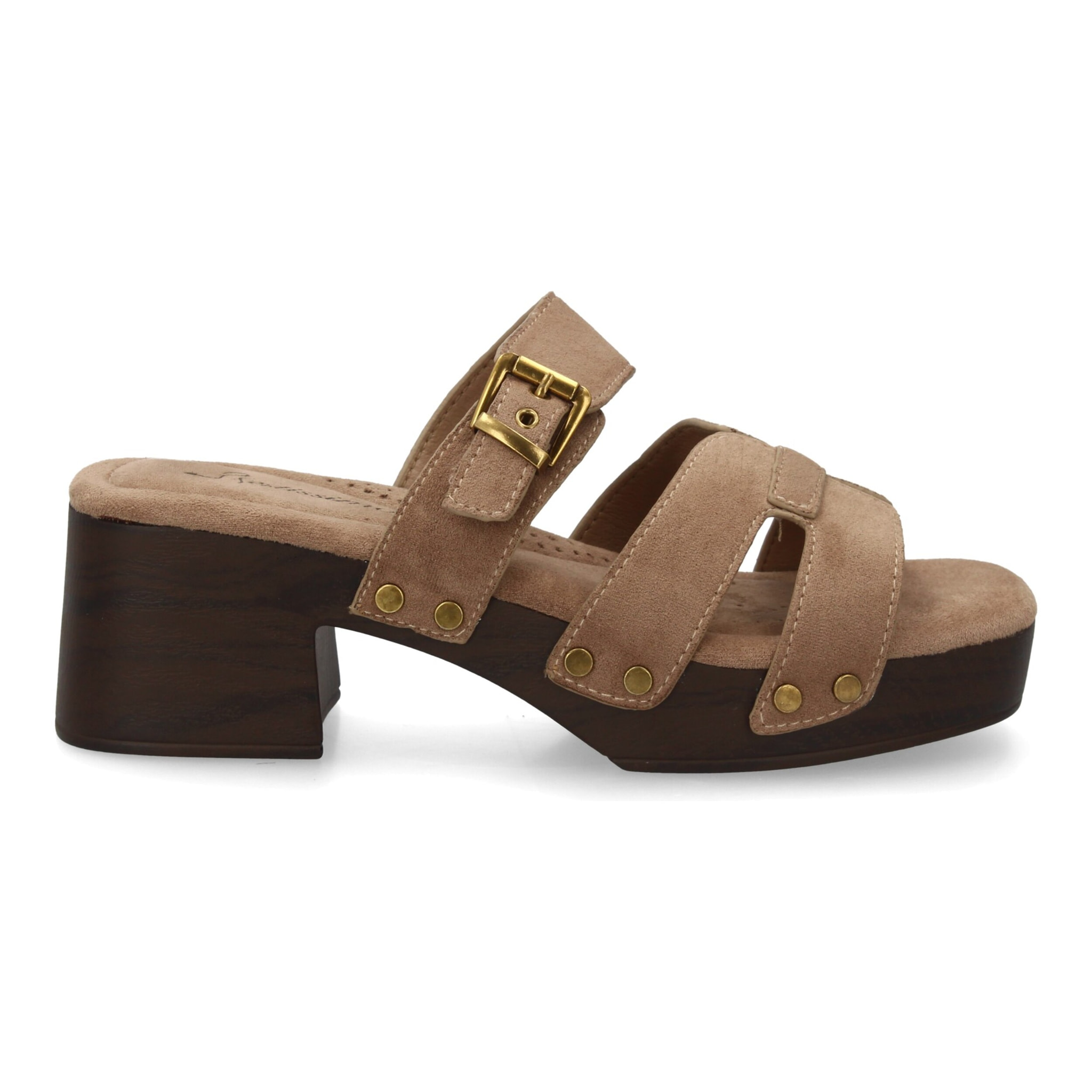 Sandalia pala mujer tacón ancho con tachuelas