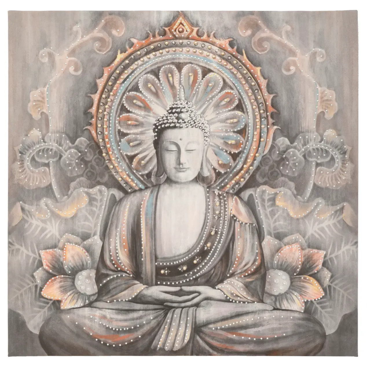 Toile imprimée "Bouddha" - bois et métal - 58x58 cm