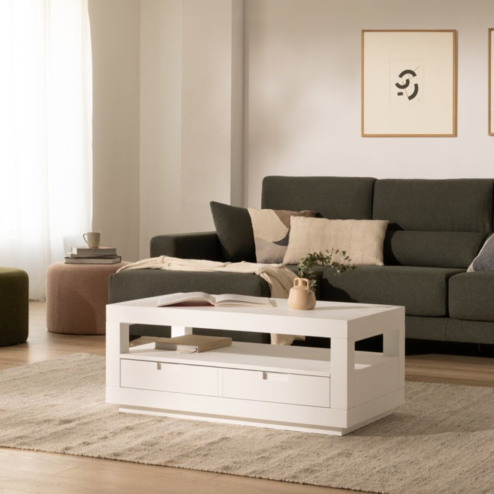 Table basse Sisal -bois massif et panneau de mdf-couleur laqué blanc mat 110 x 45 x 60 cm