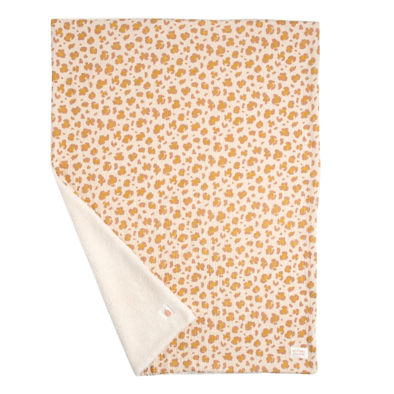 Couverture bébé léopard en gaze de coton et sherpa
