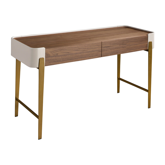 Escritorio Angel Cerdá en madera chapada en nogal natural y madera MDF lacada en beige 140x50x76cm