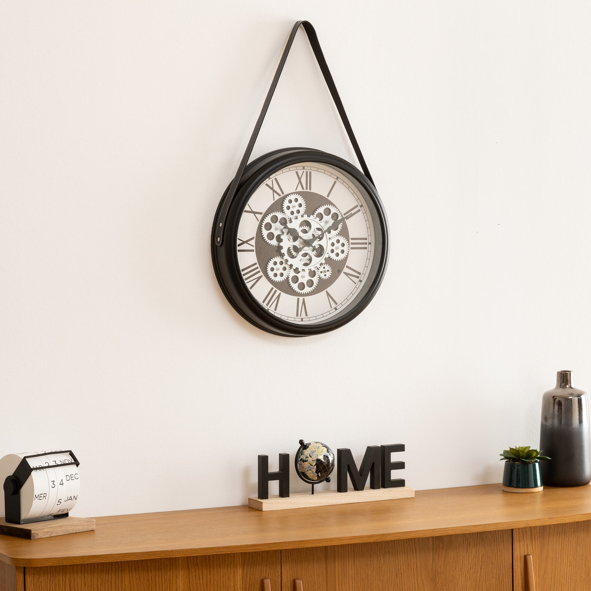 Horloge avec lanière "Peter" D40cm noir et blanc