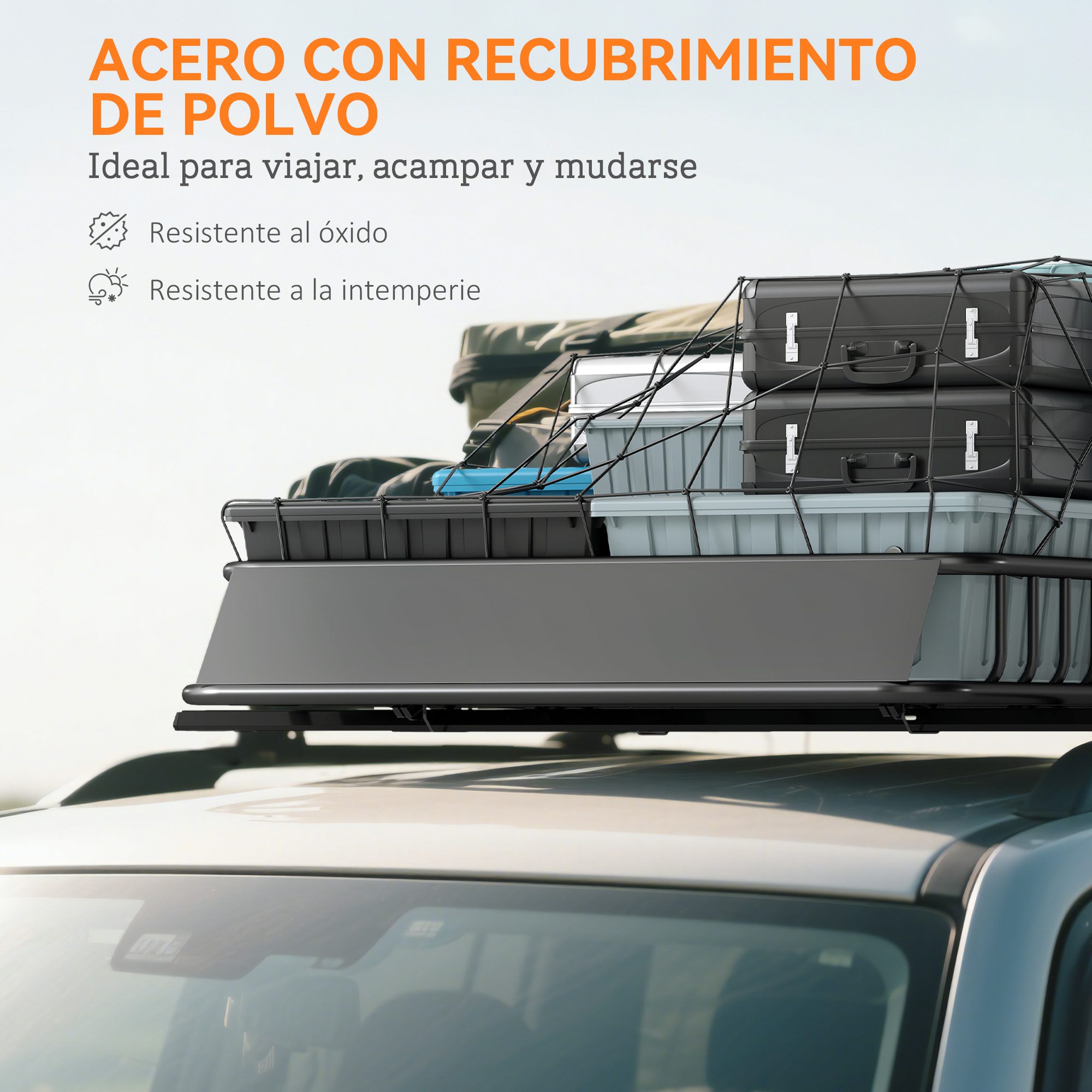 Cesta de Techo Universal para Vehículos de Acero, Baca Portaequipajes Coche Automóvil Carga 90,7 kg con Deflector, Barandillas, para SUVs, Pickups, Sedanes, 110,5x99,5x18,5 cm, Negro
