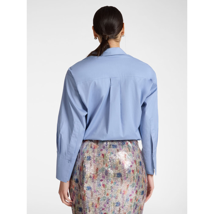 Elena Mirò - Camicia in popeline con cristalli - Azzurro