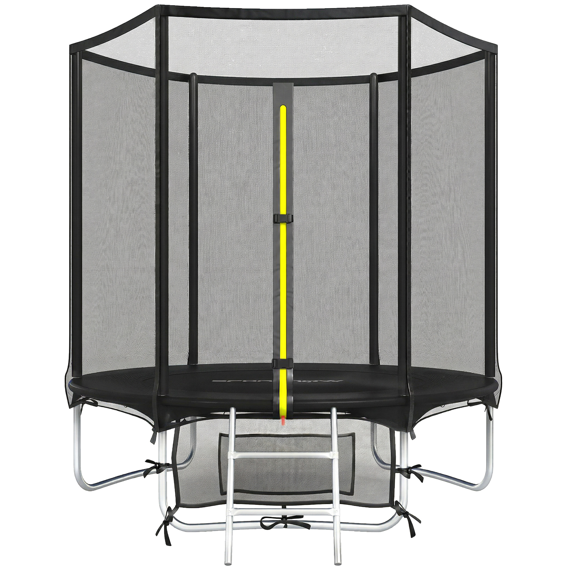 Cama Elástica Niños Exterior Ø183 cm, Trampolín para Niños de +6 Años con Red de Seguridad, Escalera de 2 Peldaños, Cubierta de Muelles, Bolsa de Almacenamiento, Carga 80 kg, Negro