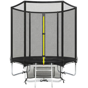 Cama Elástica Niños Exterior Ø183 cm, Trampolín para Niños de +6 Años con Red de Seguridad, Escalera de 2 Peldaños, Cubierta de Muelles, Bolsa de Almacenamiento, Carga 80 kg, Negro