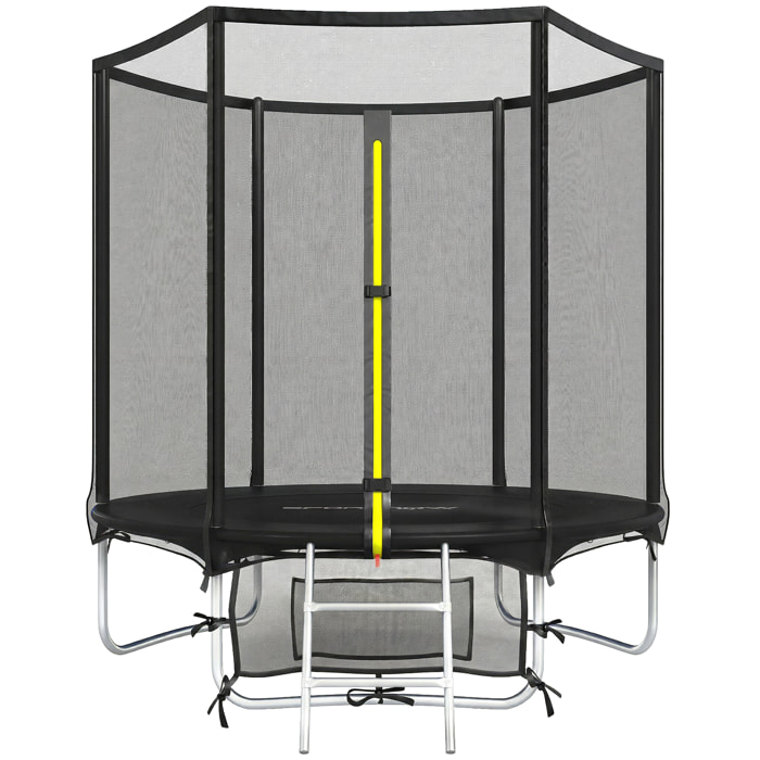Cama Elástica Niños Exterior Ø183 cm, Trampolín para Niños de +6 Años con Red de Seguridad, Escalera de 2 Peldaños, Cubierta de Muelles, Bolsa de Almacenamiento, Carga 80 kg, Negro