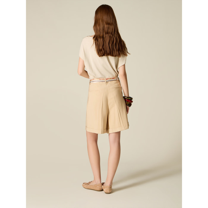 Oltre - Bermudas con cinturón estampado - Beige
