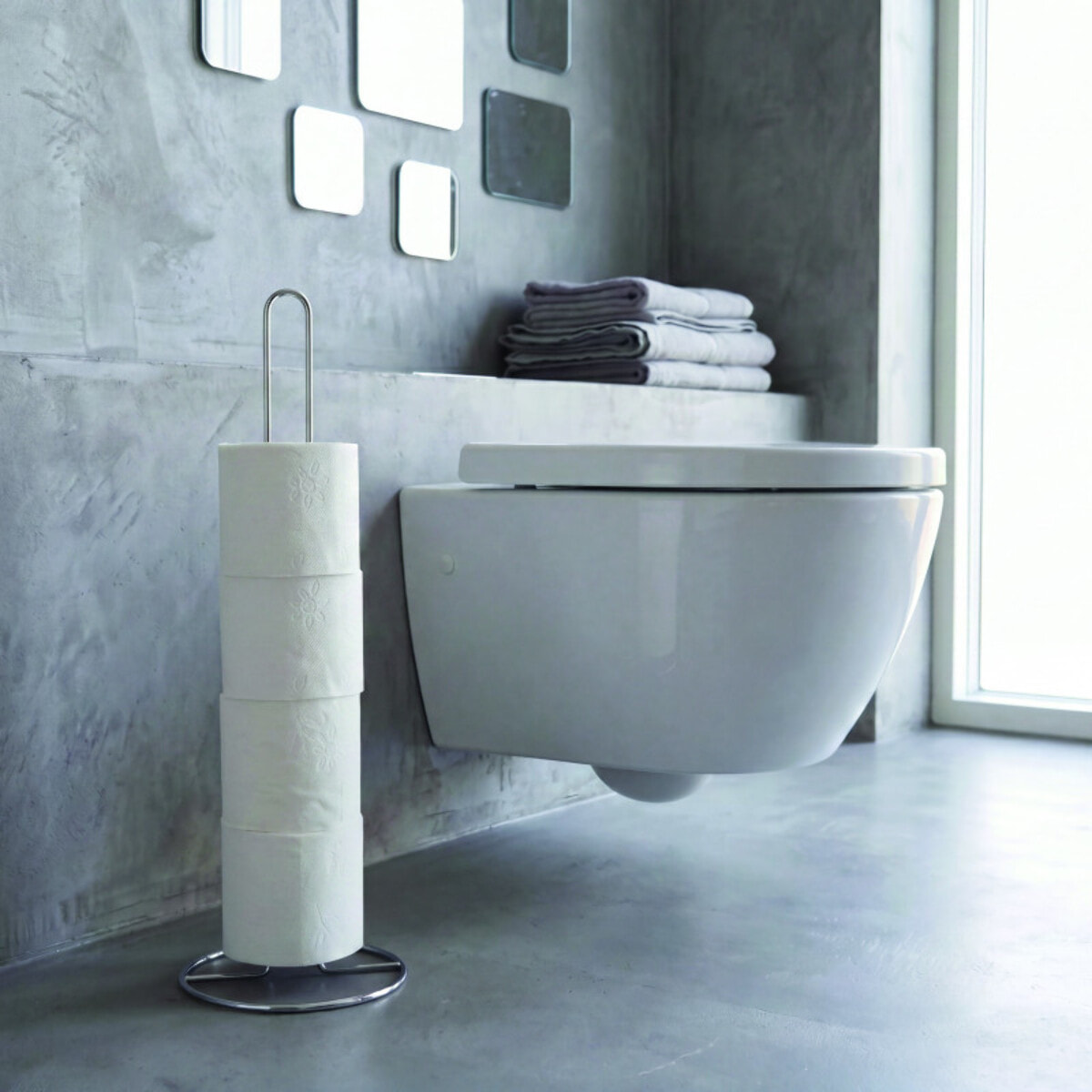 Porte Rouleau Papier Wc sur pied Acier Gris MSV