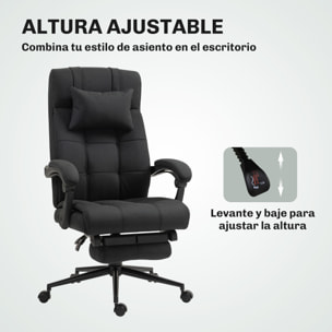Silla de Oficina Reclinable Silla de Escritorio Giratoria Tapizado en Lino Sintético Altura Ajustable Reposapiés Reposacabezas y Reposabrazos Carga 150 kg para Estudio 66x76x112-120 cm Negro