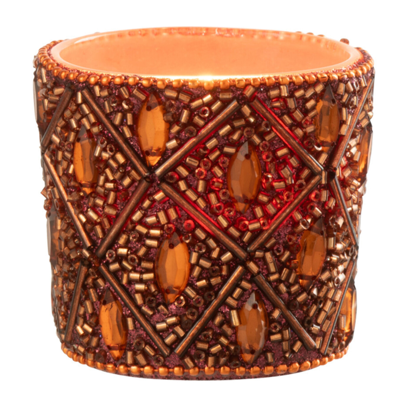 J-Line photophore - verre/perles  - marron foncé/rouille - small