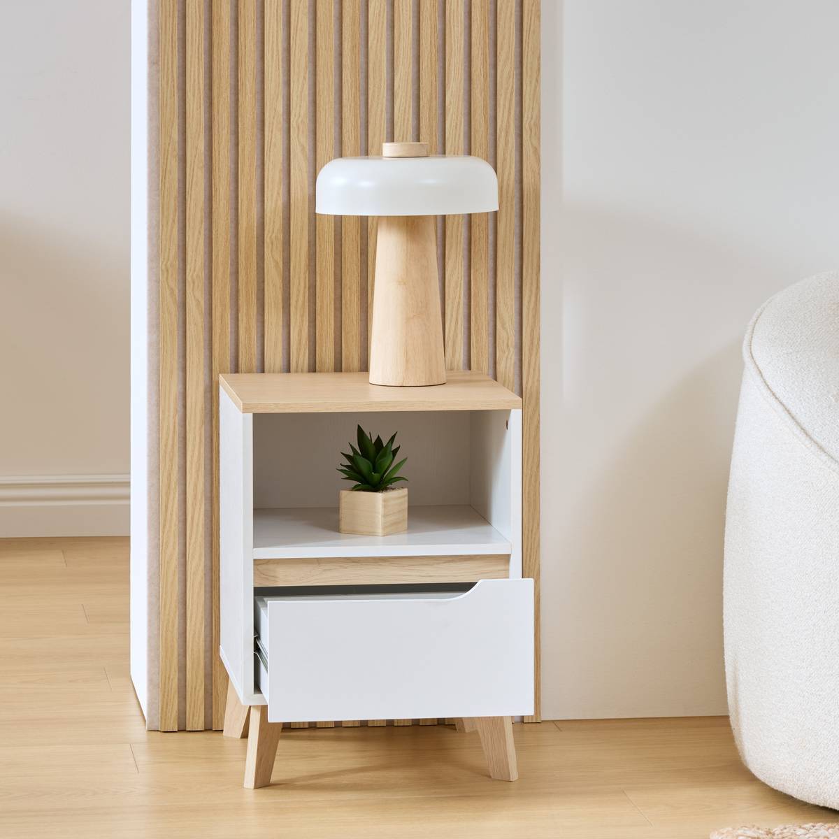 Table de chevet Luma 40x55cm 1 tiroir blanc