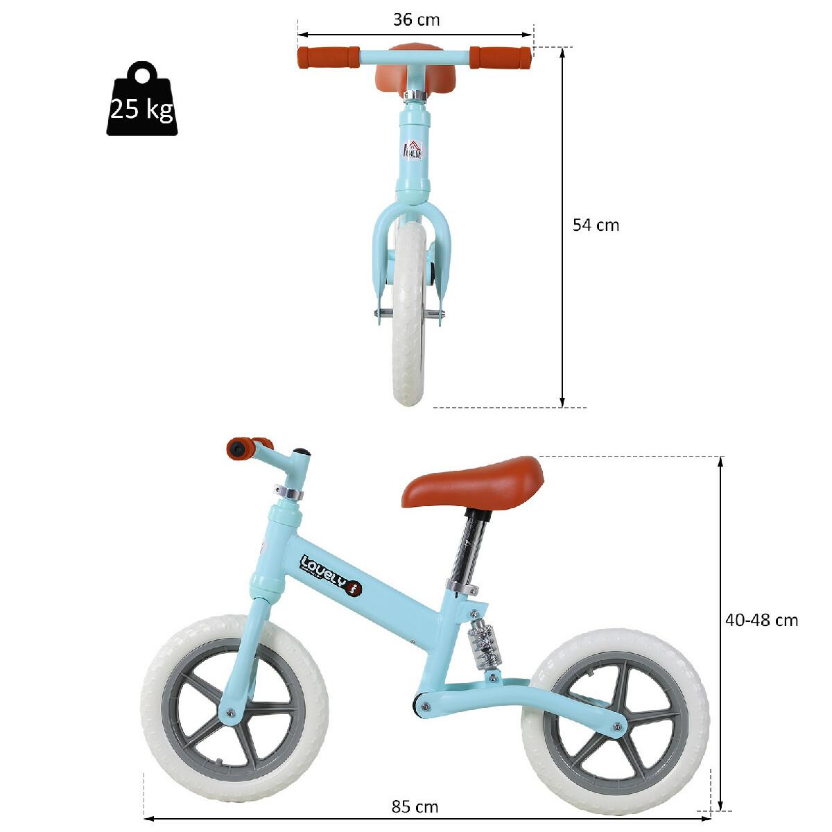 Draisienne enfant roues 12'' suspension selle hauteur réglable acier bleu ciel