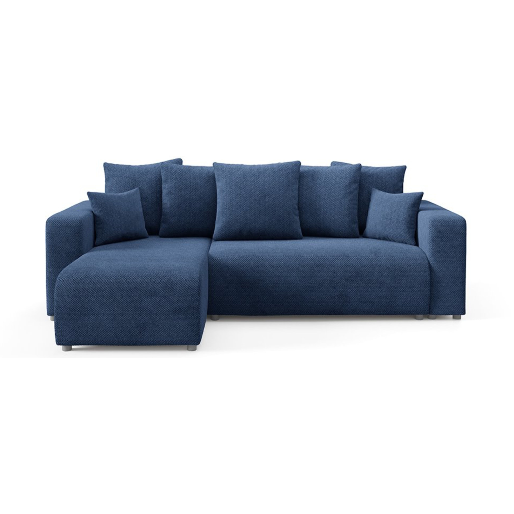 GLORIA - Canapé d'angle gauche convertible 4 places en tissu bleu