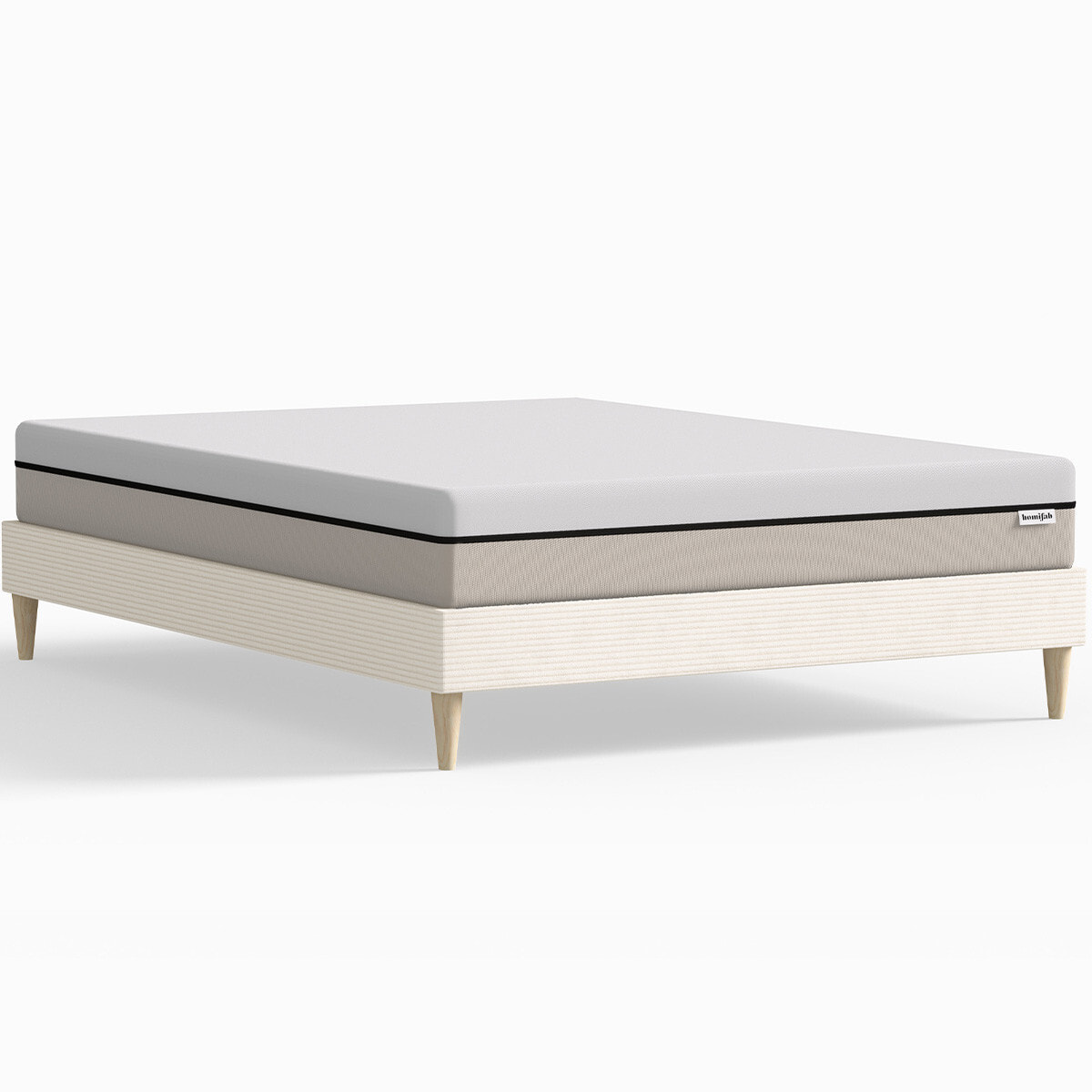 Lit en velours côtelé + Matelas Hybride à ressorts ensachés - DINA & SPRING ELITE